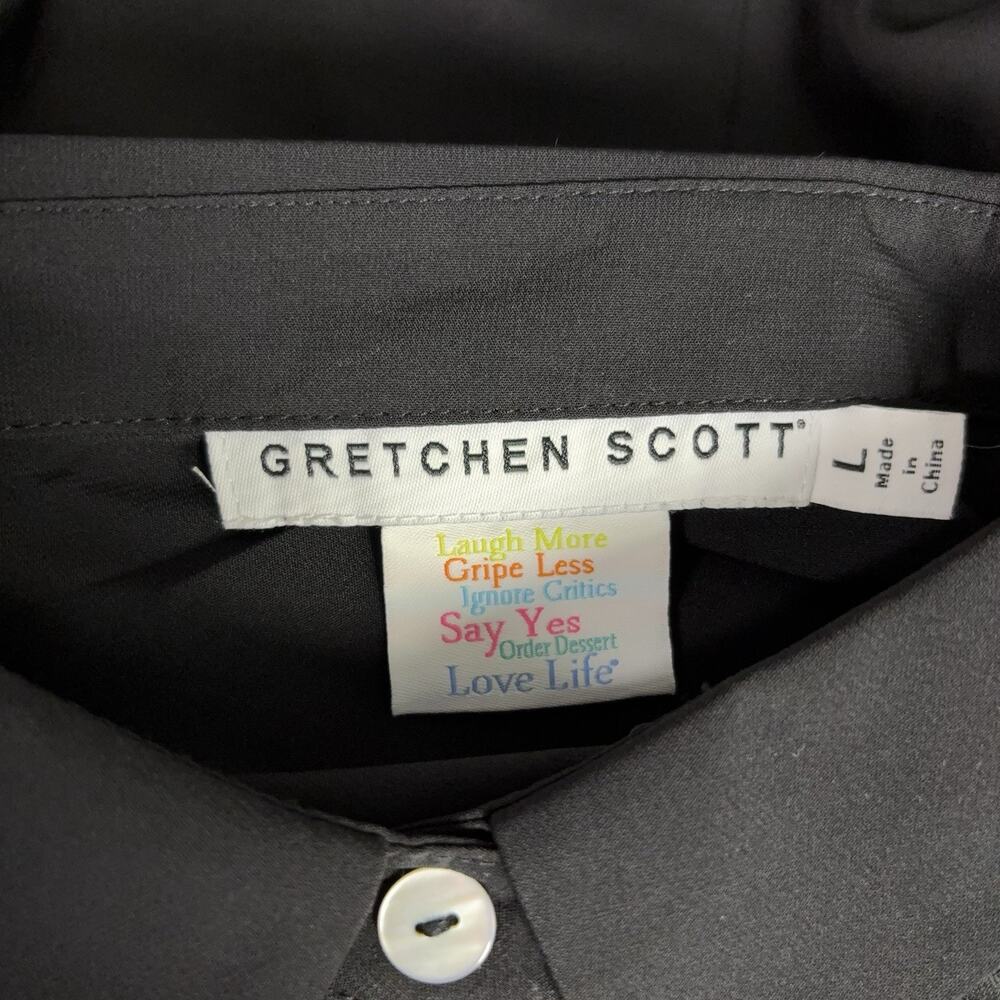 Gretchen Scott Priss Blouse Womens Large Black Ruffle Cuff Sleeve Button Shirt - Picture 4 of 5